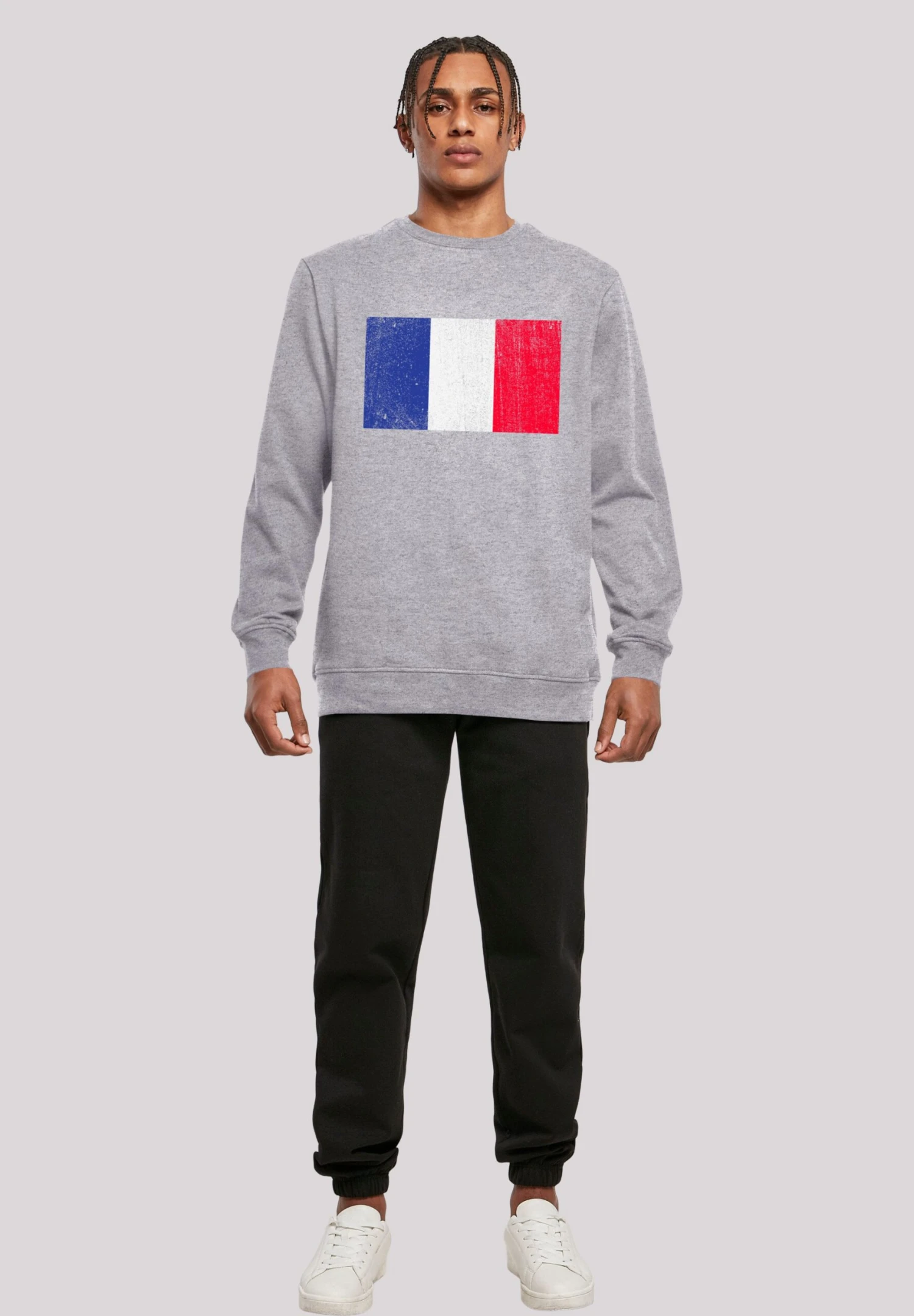 F4NT4STIC Frankreich Flagge Distressed - Sweater - Heather Grey 4 F4NT4STIC Frankreich Flagge Distressed - Sweater - Heather Grey - Afbeelding 2