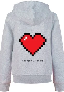 F4NT4STIC Pixel Herz Happy New Year Silvester - Hoodie - Heather Grey -Olivia 215f4a9486674a4880aebadc4d0a5784