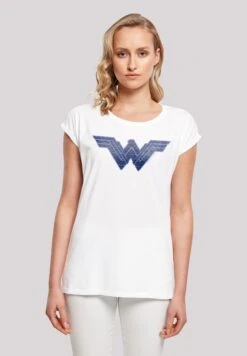 F4NT4STIC Dc Comics Woman Pattern Fill Logo - T-Shirt Print - White