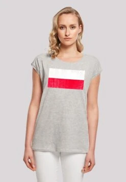 F4NT4STIC Poland Polen Flagge Distressed - T-Shirt Print - Heather Grey