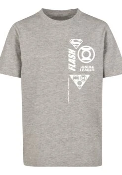 F4NT4STIC Dc Comics Justice League Chest Icons - T-Shirt Print - Heather Grey -Olivia 30133b9997b647ebbd632e6a3ae22221