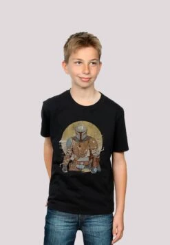 F4NT4STIC Star Wars The Mandalorian Distressed Warrior- T-Shirt Print - Black