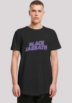 F4NT4STIC Black Sabbath Heavy Metal Band Wavy Logo- T-Shirt Print - Black