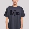 F4NT4STIC The Beatles Band Drop Logo- T-Shirt Print - Navy