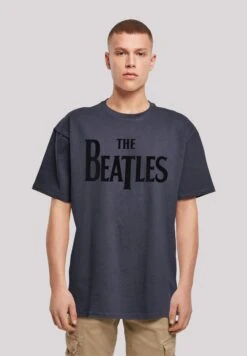 F4NT4STIC The Beatles Band Drop Logo- T-Shirt Print - Navy