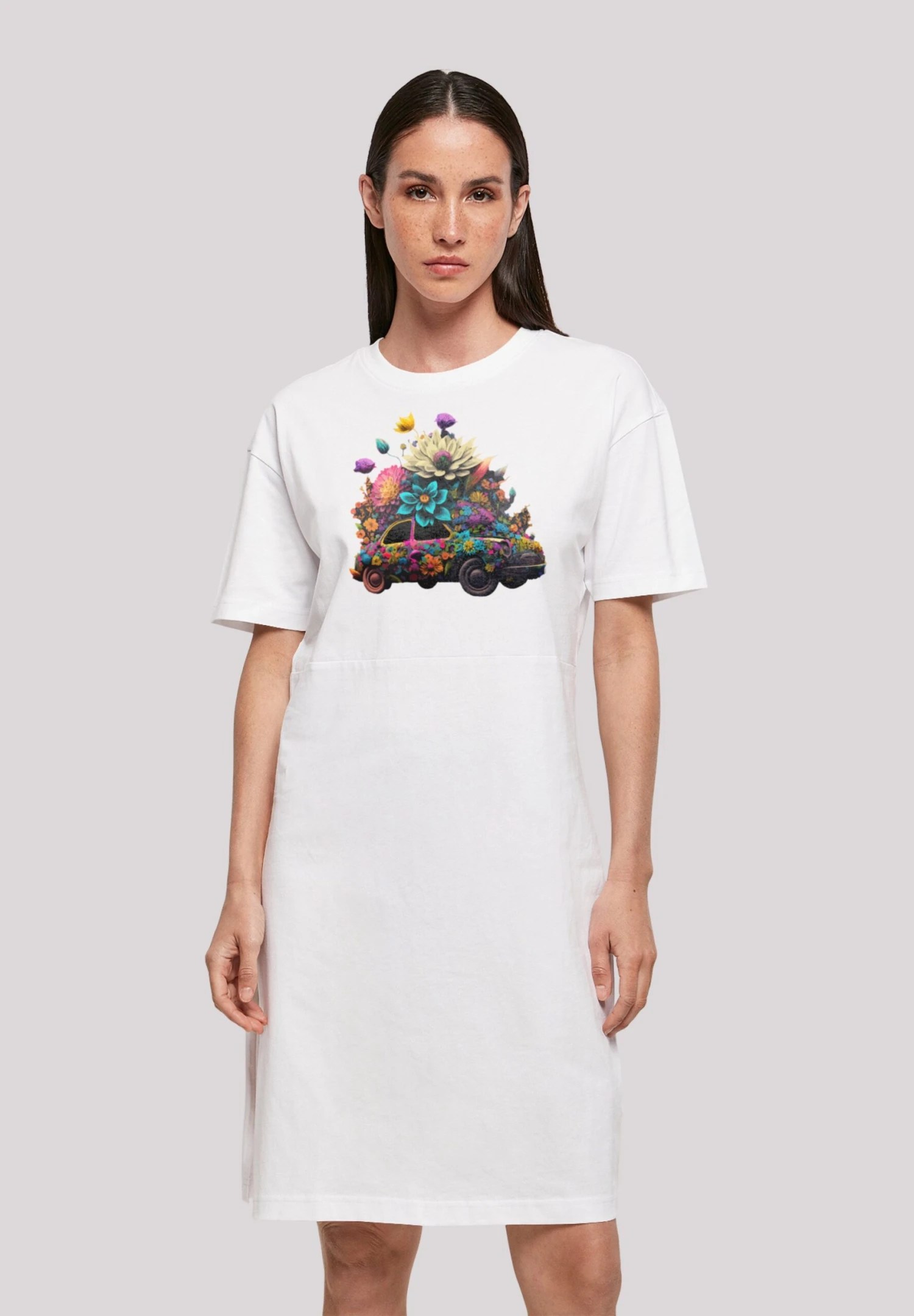 F4NT4STIC Blumen Auto - Jerseyjurk - Weiß 3 F4NT4STIC Blumen Auto - Jerseyjurk - Weiß