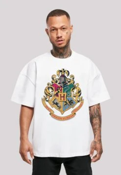 F4NT4STIC Harry Potter Hogwarts Crest Gold - T-Shirt Print - White