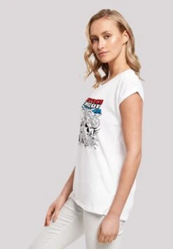 F4NT4STIC Justice League Mono Action Pose - With Extended- T-Shirt Print - White -Olivia a27920261783461e9851eecec740c98c