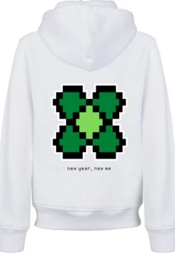 F4NT4STIC Silvester Happy New Year Pixel Kleeblatt - Hoodie - White -Olivia a50019d0c4a64bbab01e5dcb213840b6