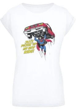 F4NT4STIC Extended Shoulder'Dc Comics Superman New Ride Superheld - T-Shirt Print - White -Olivia a6f43beb8ce2410ea9309835a744addc