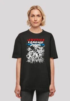 F4NT4STIC Justice League Mono Action Pose - T-Shirt Print - Black