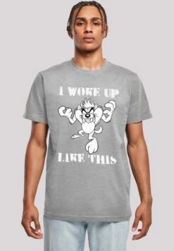 F4NT4STIC Looney Tunes Taz I Woke Up Like This - T-Shirt Print - Heather Grey