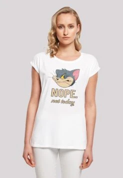 F4NT4STIC Extended Shoulder Tom And Jerry Tv Serie Nope Not Today - T-Shirt Print - White