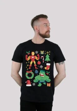 F4NT4STIC Marvel Universe Iron Man And Hulk WeihnachtenPremium Superhel - T-Shirt Print - Black
