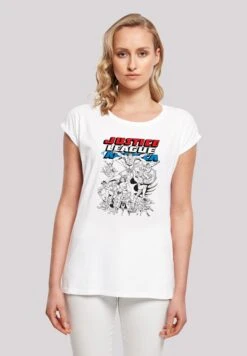 F4NT4STIC Justice League Mono Action Pose - With Extended- T-Shirt Print - White