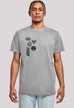 F4NT4STIC Dc Comics Justice League Icons Cluster - T-Shirt Print - Heather Grey