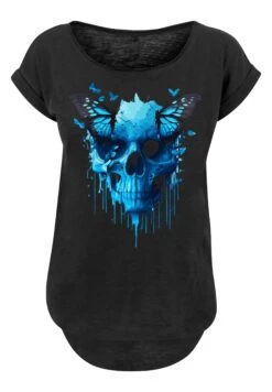 F4NT4STIC Totenkopf Mit Schmetterling - T-Shirt Print - Schwarz -Olivia d06a218d32bf4a9eb09f4c53248563b5