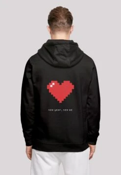 F4NT4STIC Pixel Herz Happy New Year Silvester - Hoodie - Black