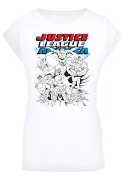 F4NT4STIC Justice League Mono Action Pose - With Extended- T-Shirt Print - White -Olivia e1df324179ac42d993bb10ec7447e477