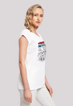 F4NT4STIC Justice League Mono Action Pose - With Extended- T-Shirt Print - White -Olivia e5dfb5dcabc74b0e8b38294b087b1535