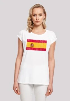F4NT4STIC Spanien Flagge Distressed - T-Shirt Print - Weiß